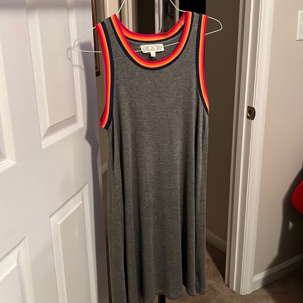 Multi color dress with a small portion of the back out